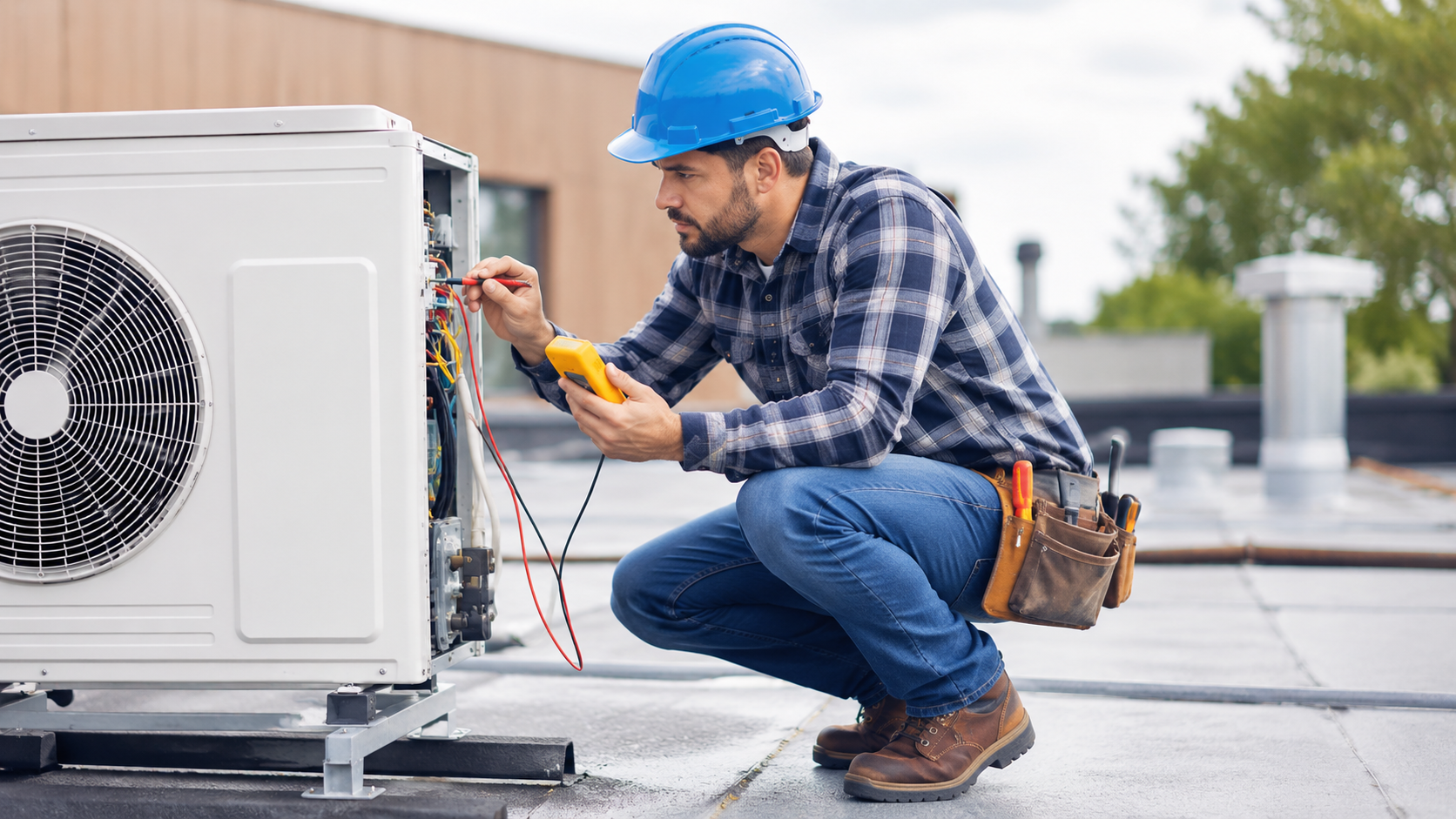 Maintenance technician servicing HVAC equipment